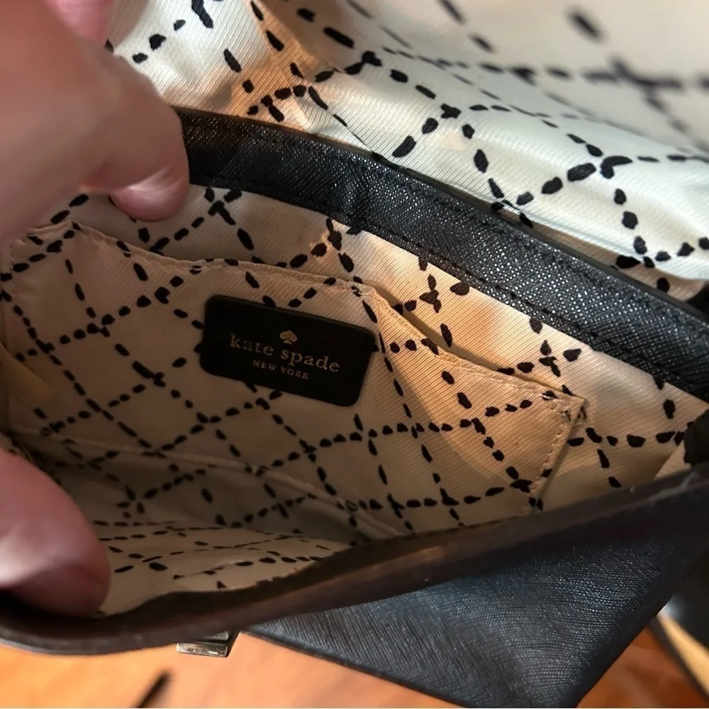 Kate Spade Small Black Newberry Lane Sally Leather Crossbody Brass Hardware Spin